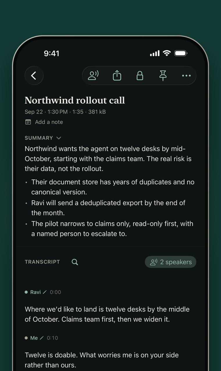 The Northwind rollout call with an automatic title and a bulleted summary