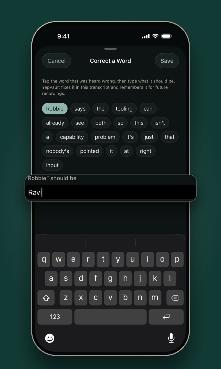 The Correct a Word sheet, changing Robbie to Ravi